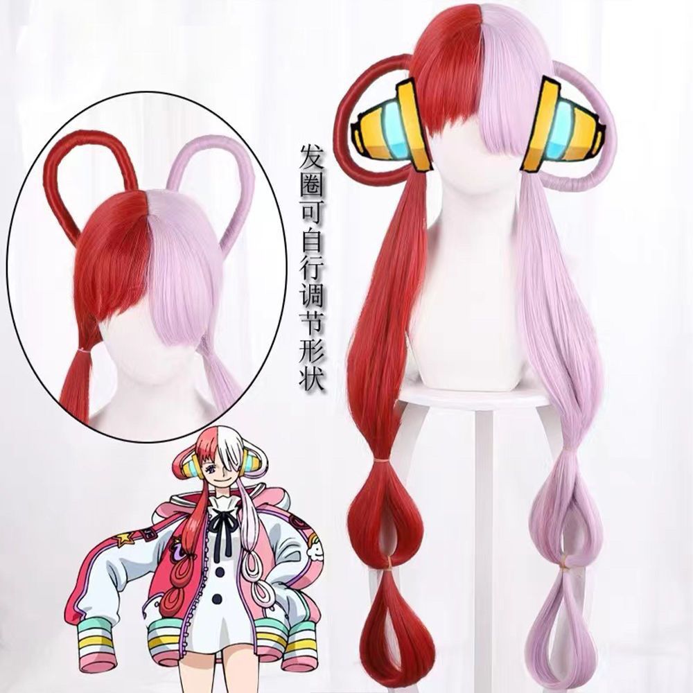 One Piece FILM RED Anime Theater Uta Red and White Synthetic Hair World&s Cosplay Wig Role-playing/acting Wig and Earphones